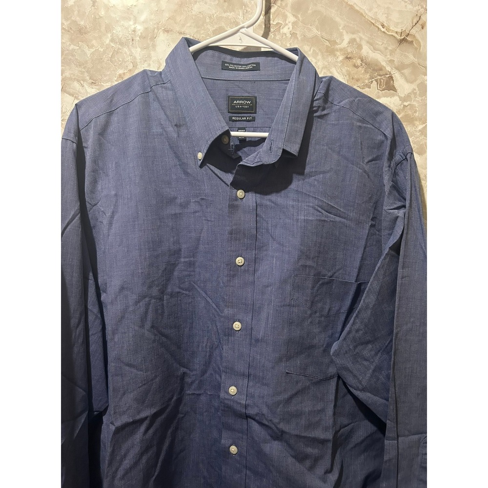 Arrow USA 1851 Mens Regular Fit Blue Wrinkle Free Dress Shirt 17.5 32/33 LS